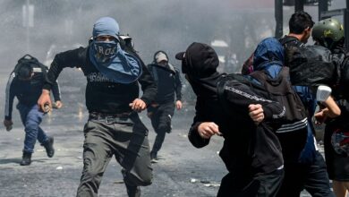 Clashes between Chilean students and police in the capital of Chile, Santiago.