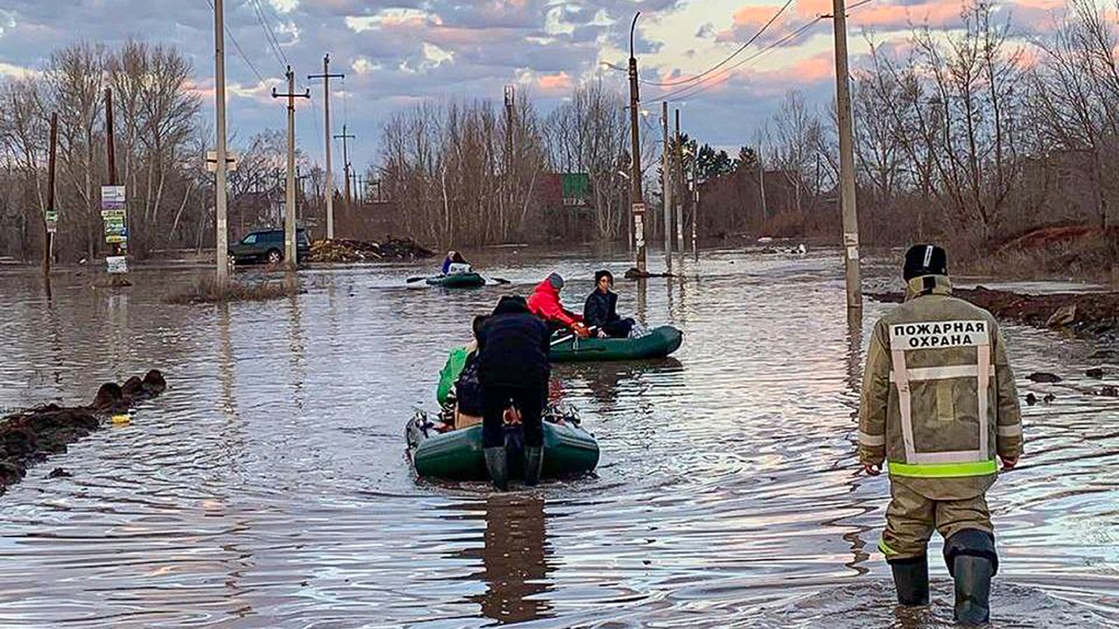 Russia after flooding in and around the area caused by a burst in a section of an embankment dam in the city of Orsk late Friday.