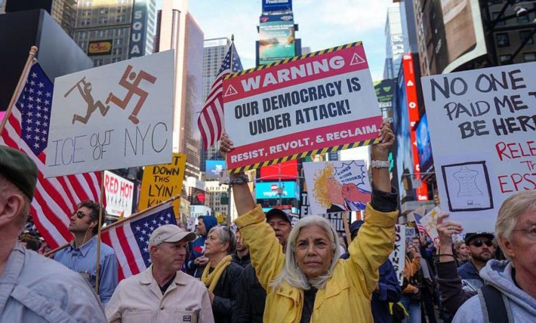 Millions joined “No Kings” protests across the U.S., condemning what they see as the Trump administration’s drift toward authoritarianism.