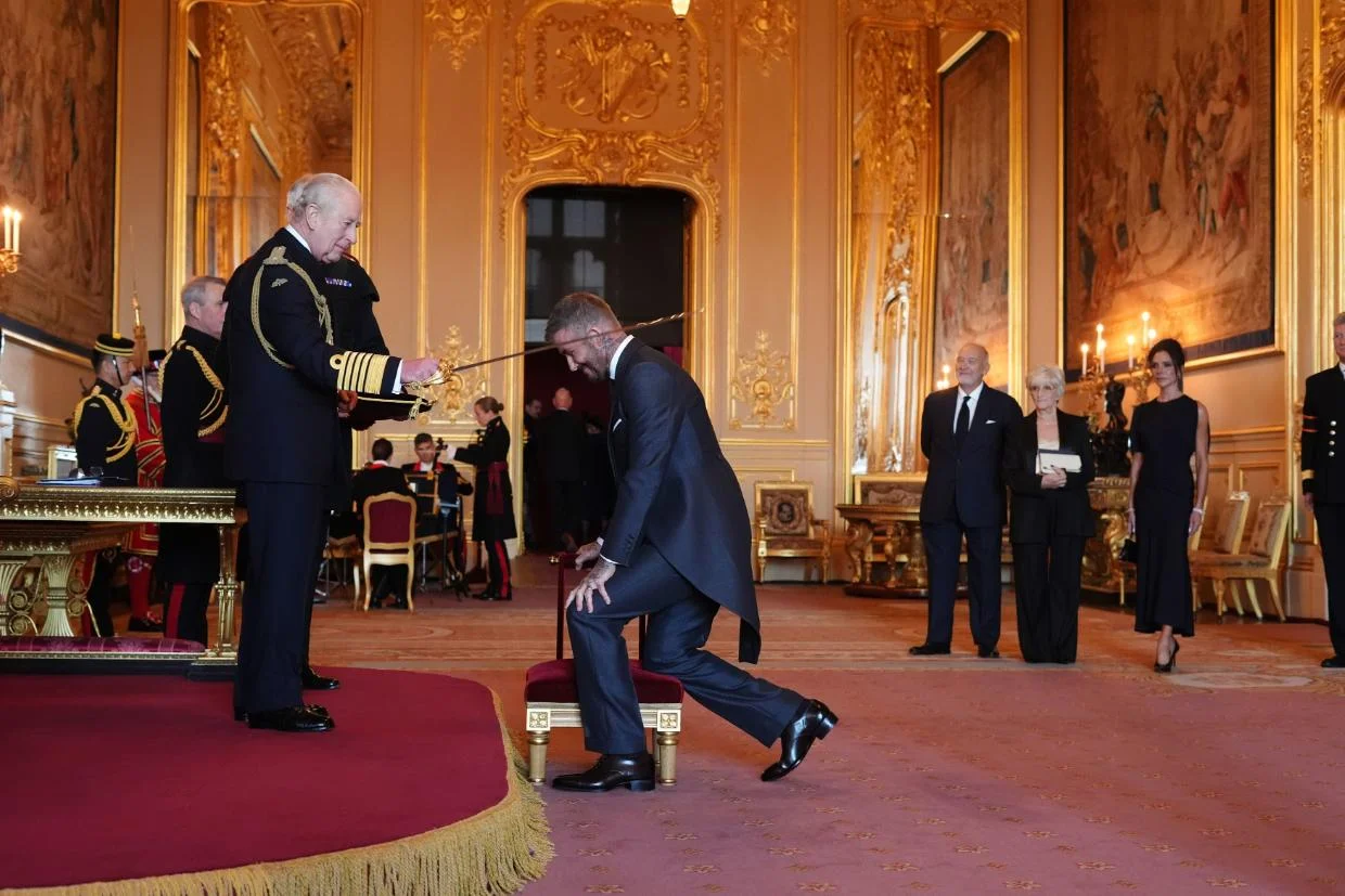 David Beckham has been knighted by King Charles III for his contributions to sport and charity.
