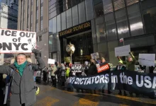 Protesters gathered outside Trump Tower in New York, using music and dance to voice opposition to President Donald Trump’s immigration policies.