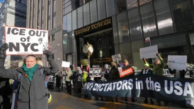 Protesters gathered outside Trump Tower in New York, using music and dance to voice opposition to President Donald Trump’s immigration policies.