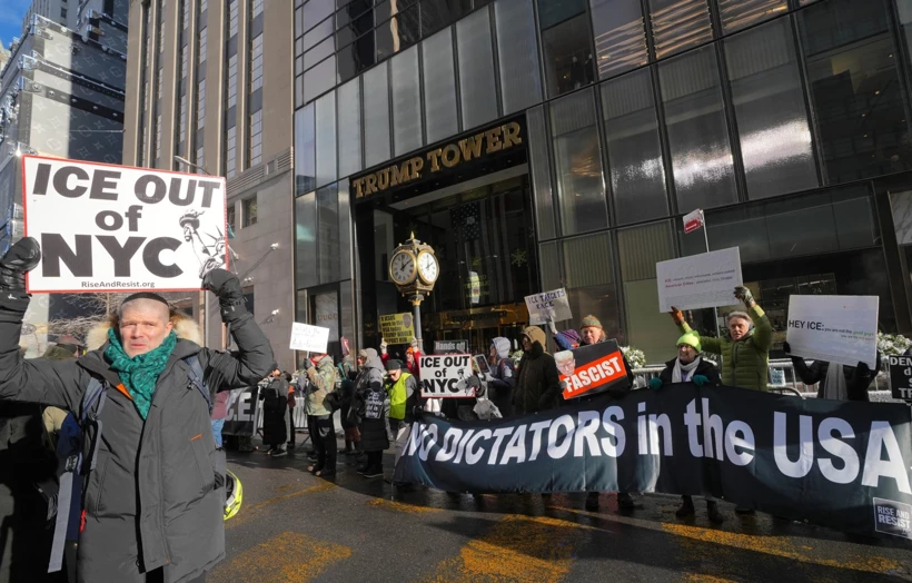 Protesters gathered outside Trump Tower in New York, using music and dance to voice opposition to President Donald Trump’s immigration policies.