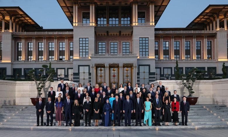 Erdoğan and First Lady Emine Erdoğan hosted a reception at the Presidential Complex for leaders and spouses attending the 36th NATO Summit in Ankara.