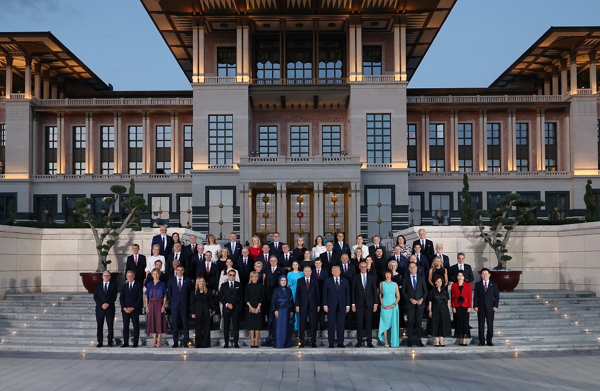 Erdoğan and First Lady Emine Erdoğan hosted a reception at the Presidential Complex for leaders and spouses attending the 36th NATO Summit in Ankara.