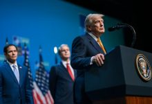 U.S. President Donald Trump said the Strait of Hormuz would remain open to all vessels except those linked to Iran.