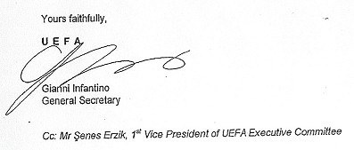 UEFA'nın TFF'ye gönderdiği mektup ortaya çıktı / Fenerbahçe Haberleri 1 uefa imza