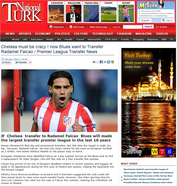 NationalTurk English Falcao'nun Chelsea'ye Transfer Haberini 2,5 ay önce vermişti 1 NationalTurk İngilizce haber sitesinin 6 Temmuz 2012 Tarihli Falcao'nun transferi ile ilgili haberi