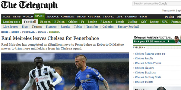 Chelsea taraftarları Raul Meireles'in satılmasına isyan etti 1 telegraph başlık
