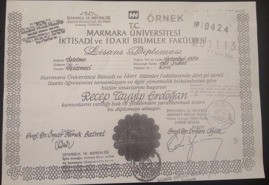 erdogan diploma