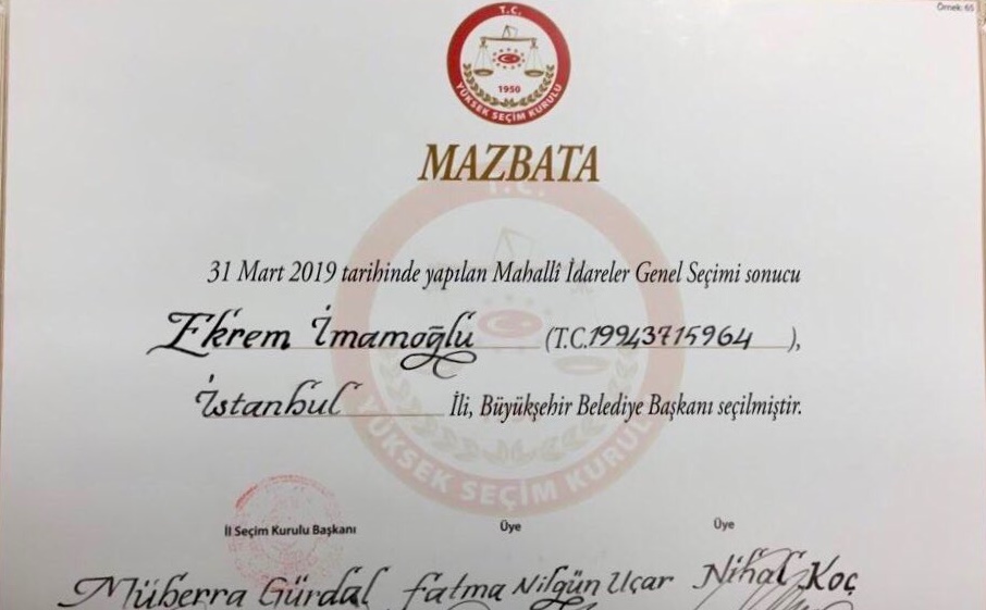 17 gün sonra resmen! İSTANBUL BÜYÜKŞEHİR BELEDİYE BAŞKANI EKREM İMAMOĞLU 1 ekrem imamoglu mazbata