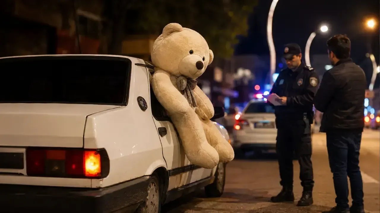 Pelüş ayıyla trafikte tur attı! Ehliyetsiz sürücüye 41 bin TL ceza 1 Bolu’da otomobilinin arka camından pelüş ayı sallandırarak kentte dolaşan ehliyetsiz sürücüye 41 bin TL idari para cezası kesildi.