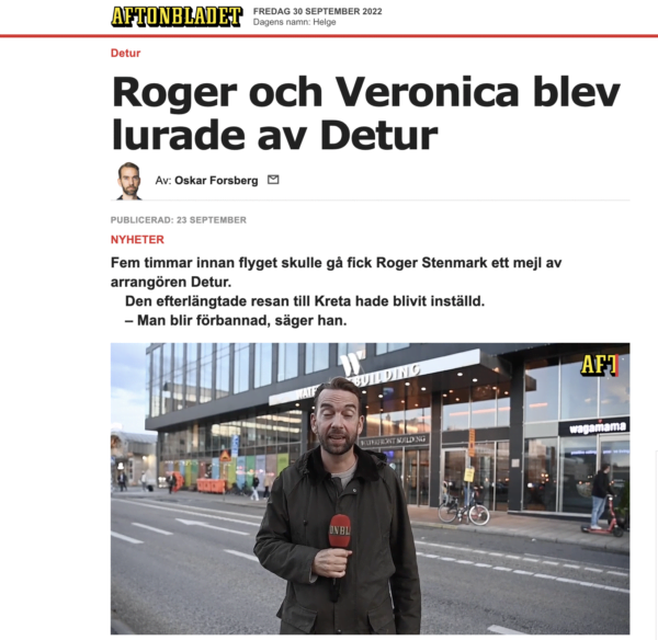 Aftonbladet gazetesi Oskar Forsberg: "Roger ve Veronica, Detur tarafından kandırıldı"