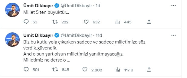 İyi Parti Genel Başkan Yardımcısı Ümit Dikbayır Twitter