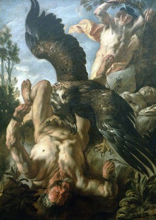Peter Paul Rubens’in 1618'de yaptığı ve günümüzde Philadelphia Sanat Müzesinde sergilenen Zincire Vurulmuş Prometheus “Promethues Bound” adlı eseri.