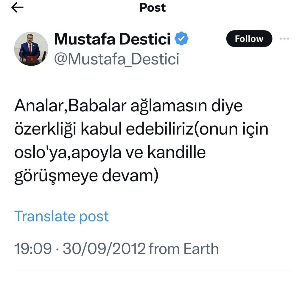Mustafa Destici özerklik istediği paylaşımı sildi!