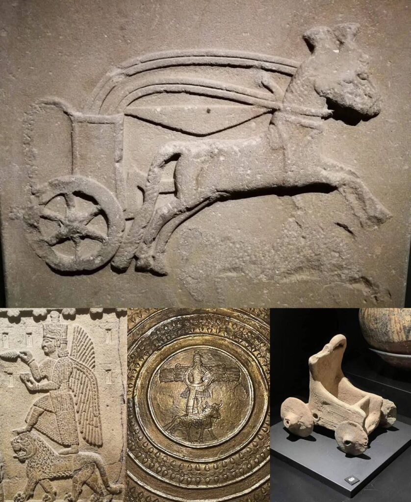 1 - Urartu Savaş Arabası, Hitit Etkisi.
2 - Urartu Baş Tanrısı Haldi.
3 - Metal üzerine kabartma boğa üzerinde bir Urartu Tanrısı.
4 - Kilden yapılmış bir oyuncak, kraliyet veya soylu çocukları için yapılmış olmalı.
