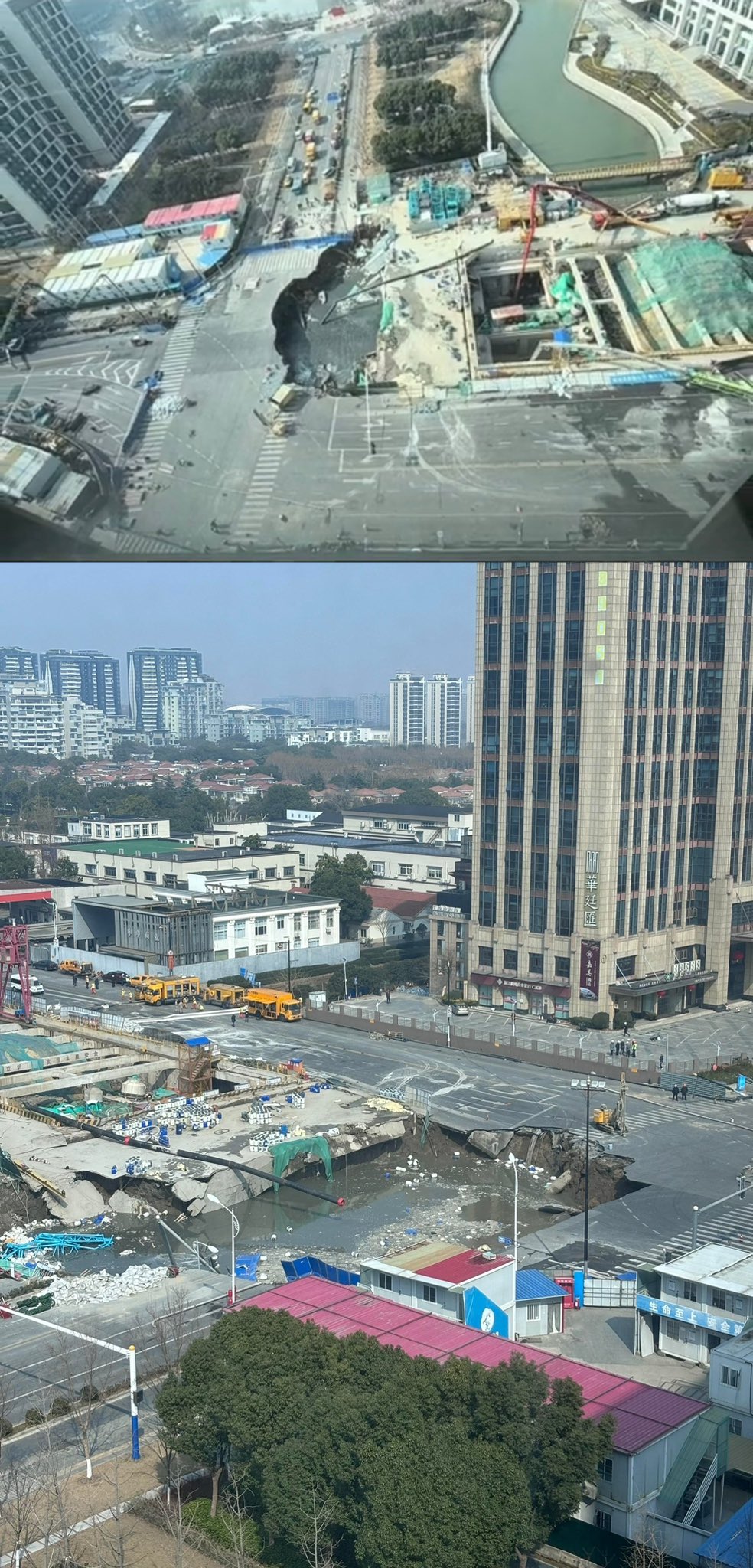 Çin'in Şangay kentinde metro çalışması sırasında oluşan obruk koca yolu saniyeler içerisinde adeta yuttu