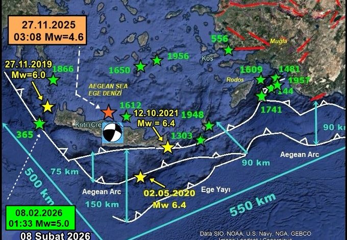 Yer bilimleri üzerine 22 yıldır kendi yöntemleriyle araştırmalar yapan Timuçin Özat, Girit’te 8-8.2 büyüklüğünde deprem meydana geleceğini öne sürdü