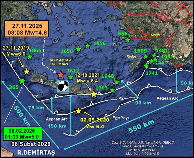 Yer bilimleri üzerine 22 yıldır kendi yöntemleriyle araştırmalar yapan Timuçin Özat, Girit’te 8-8.2 büyüklüğünde deprem meydana geleceğini öne sürdü